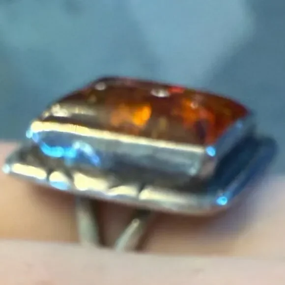 Amber and Silver Women's Ring - Picture 2 of 5